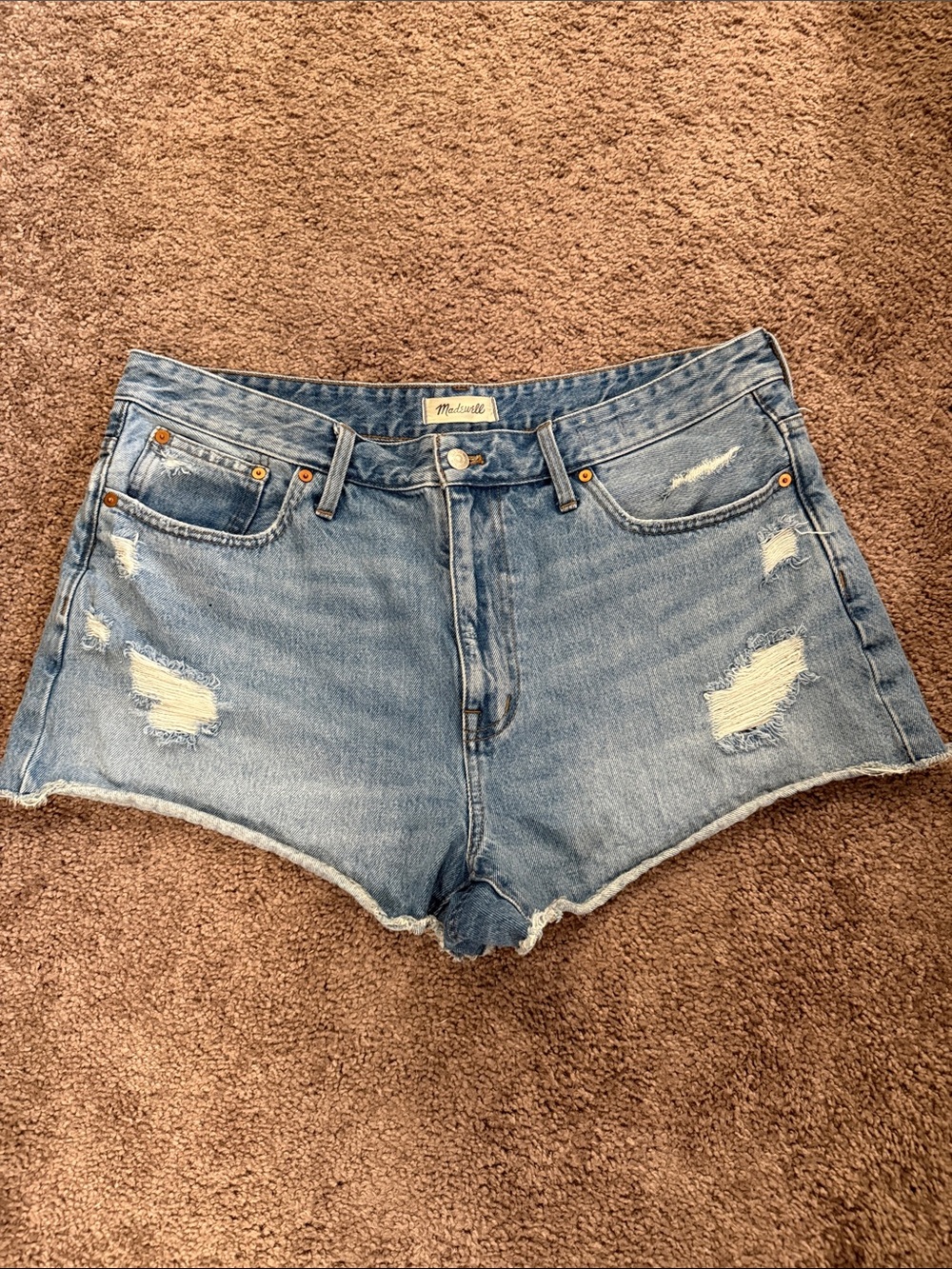 Madewell Relaxed Denim Washed Light Blue Distressed Cutoff Shorts